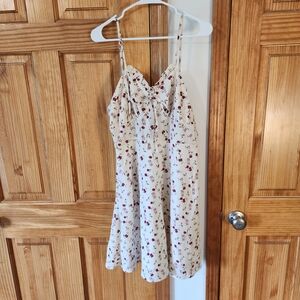 SHEIN Ivory Floral Mini Dress with Red Rose Print